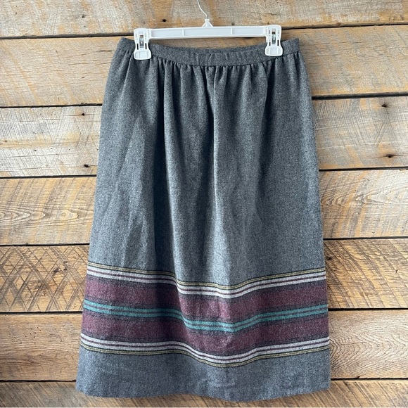 Vintage USA 60's-80s Plaid Wool Midi Skirt Womens Academia Preppy Sz 11/12 - Picture 3 of 11